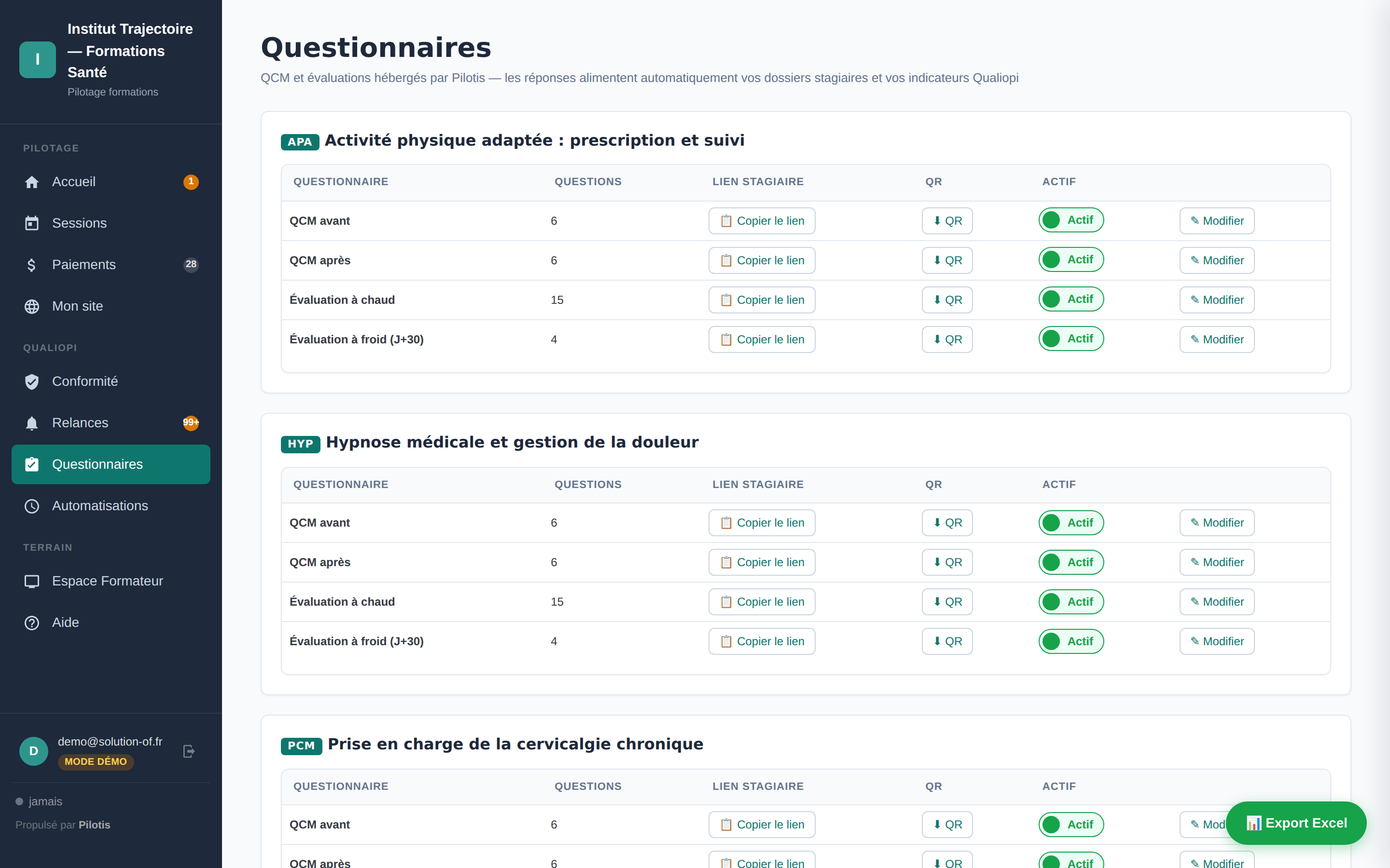 Questionnaires natifs dans Pilotis
